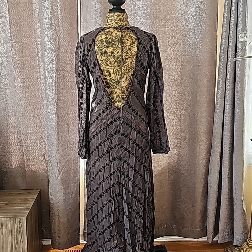 NWOT VINTAGE Free People Black Open Back Maxi Dress Boho Evening Size Large - Picture 7 of 14